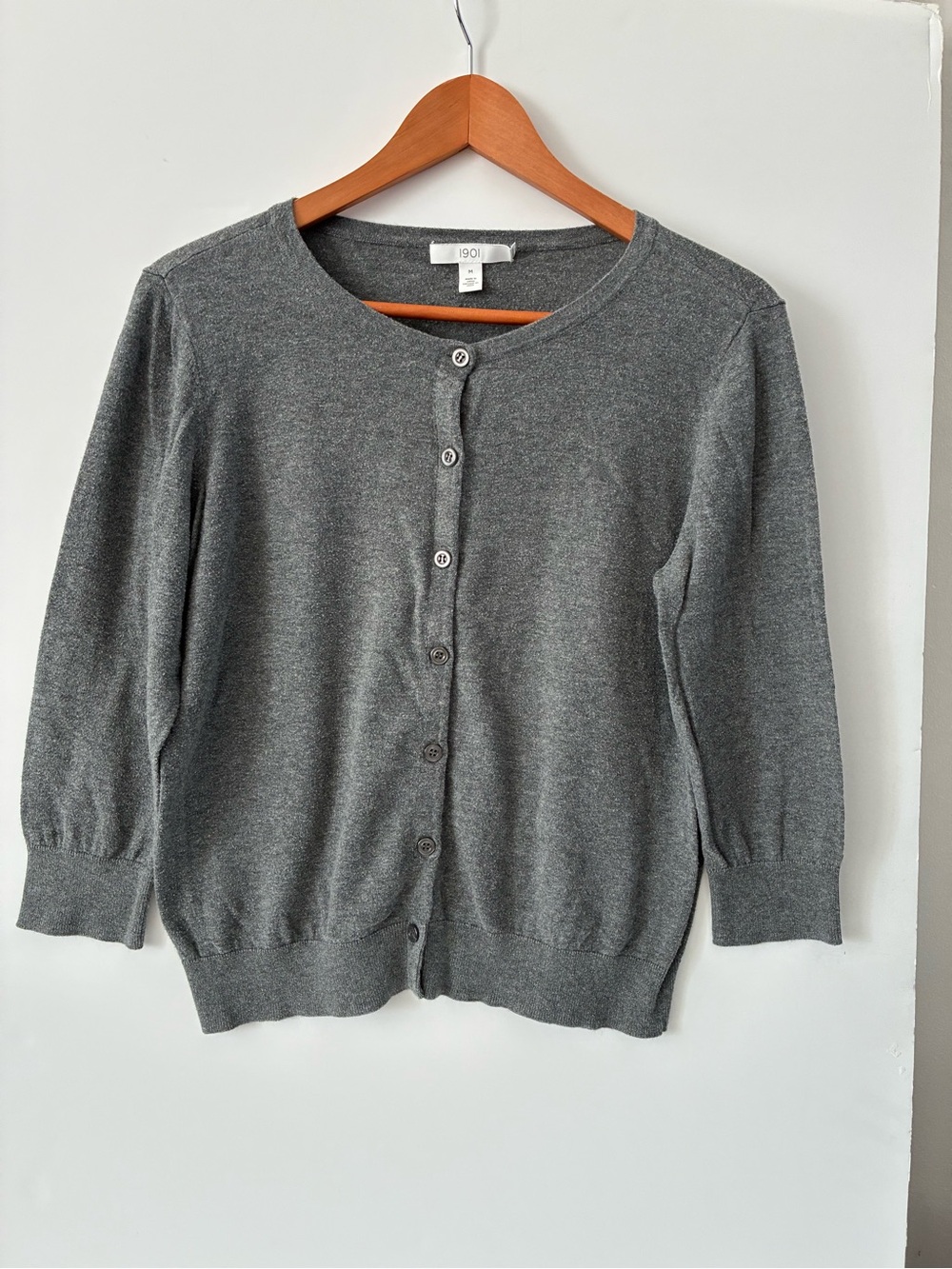 1901 Grey 3/4 Sleeve Cardigan-Women’s Size Medium